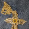 Vintage Sarah Coventry Gold-Tone Cross Necklace | Textured 1970s Cross Pendant with Amber Glass Stone | 24” Chain - Image 7