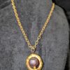 Vintage Chunky Gold-Tone Necklace | 40" Chain with Dark Purple-Brown Glass Stone Pendant | Bold Retro Statement Jewelry - Image 3
