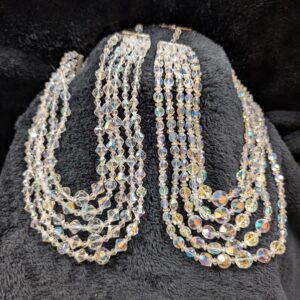 Choice of Vintage Five-Strand Aurora Borealis Crystal Necklaces | Graduated Multi-Strand Design | Adjustable 13-16” Choker