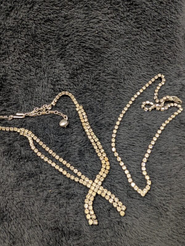 Choice of Vintage Rhinestone Necklaces | Double-Row Choker (11.5-15.5”) or Classic V-Shape (18”) | Elegant Sparkling Jewelry
