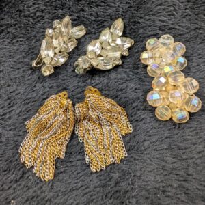 Vintage Clip-On Earrings | Rhinestone, Crystal & Chain Dangle Styles | Glamorous Mid-Century Fashion | Classic Retro Elegance