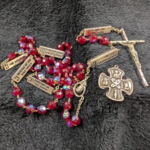 Vintage Italian Red Aurora Borealis Rosary & McVan Sterling Medal | Rare Catholic Prayer Beads | Spiritual Collectible
