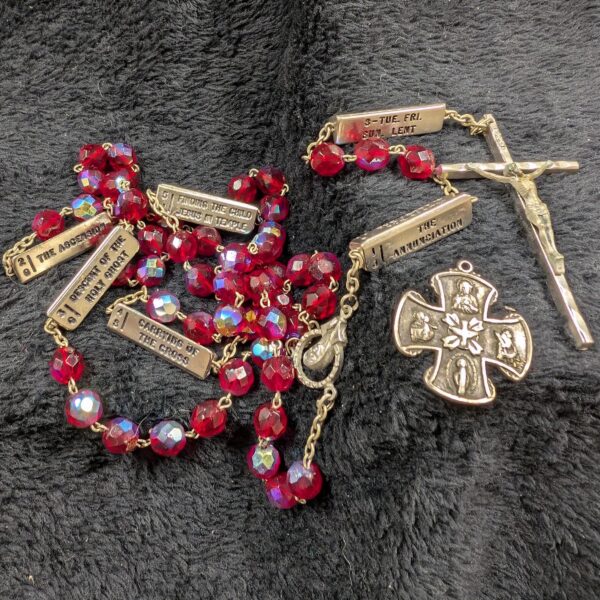Vintage Italian Red Aurora Borealis Rosary & McVan Sterling Medal | Rare Catholic Prayer Beads | Spiritual Collectible