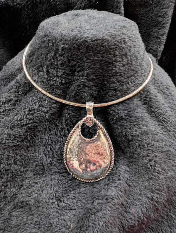 Vintage Silver-Tone Hammered Metal Collar Necklace | Bold Statement Pendant | Boho & Southwestern Chic