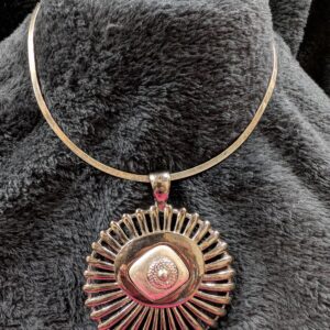 Vintage 925 Sterling Silver Collar Necklace with Bold Silver-Tone Pendant | Mid-Century Modern Statement Jewelry