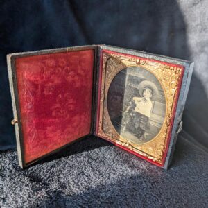 Antique Daguerreotype Little Girl in Hat Standing Photo in Ornate Case / 19th Century Portrait / Victorian Keepsake