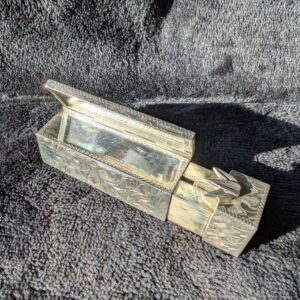 RARE Vintage 950 Silver Lipstick Holder with Mirror/ Made in Japan / Floral Etched Vanity Accessory / 1950s Push-up Lipstick Case