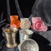 Vintage Collapsible Cups Silver, Pink, White/ Metal and Plastic / Travel Cup Collectibles / Fleur-de-Lis Embossed Lid / Maine Lobster Lid / - Image 2