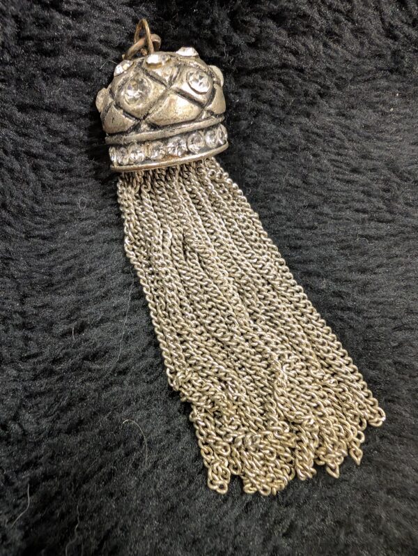 Vintage Silver Tone Tassel Pendant with Rhinestones - Retro Jewelry, Statement Necklace, Boho Chic Accessory, Unique Gift for Her