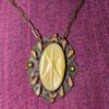Vintage 17-Inch Brass  Necklace | Yellow Cabochon with Orange Enamel & Amber Rhinestones | Ornate Art Nouveau-Inspired Pendant - Image 6