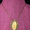 Vintage 17-Inch Brass  Necklace | Yellow Cabochon with Orange Enamel & Amber Rhinestones | Ornate Art Nouveau-Inspired Pendant - Image 9