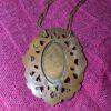Vintage 17-Inch Brass  Necklace | Yellow Cabochon with Orange Enamel & Amber Rhinestones | Ornate Art Nouveau-Inspired Pendant - Image 3
