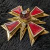 Vintage 1960s Gold-Tone Maltese Cross Brooch | Red Enamel & Ruby Glass Cabochon | Rhinestone Accent Pin | Regal Statement Jewelry - Image 4