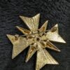 Vintage 1960s Gold-Tone Maltese Cross Brooch | Red Enamel & Ruby Glass Cabochon | Rhinestone Accent Pin | Regal Statement Jewelry - Image 5
