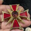 Vintage 1960s Gold-Tone Maltese Cross Brooch | Red Enamel & Ruby Glass Cabochon | Rhinestone Accent Pin | Regal Statement Jewelry - Image 6
