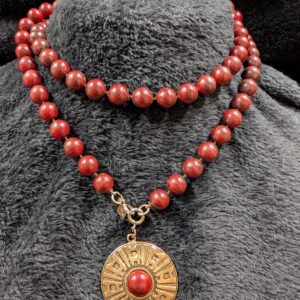 Vintage Sarah Coventry 36" Mahogany Beaded Necklace with Medallion | 1978 "Safari" Collection | Boho Chic Statement Jewelry