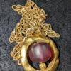 Vintage Chunky Gold-Tone Necklace | 40" Chain with Dark Purple-Brown Glass Stone Pendant | Bold Retro Statement Jewelry - Image 5