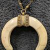 Vintage Bone-Style Horn Crescent Pendant Necklace | 36” Brass Chain | Boho Statement Jewelry with Ornate Brass Accents - Image 4