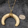 Vintage Bone-Style Horn Crescent Pendant Necklace | 36” Brass Chain | Boho Statement Jewelry with Ornate Brass Accents - Image 6