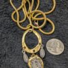 Vintage 30” Gold-Tone Hammered Oval Pendant Necklace | Warrior Medallion & Ornate Charms | Boho Statement Chain with Mixed Metals - Image 6