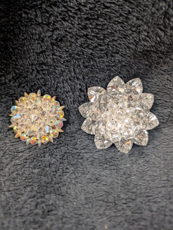 Choice of Vintage Rhinestone Brooches | Sparkling Aurora Borealis Dome or Mid-Century Crystal Flower Pin – Retro Glam at Its Finest!
