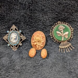 Vintage Brooch & Pendant Collection | Choice of Cameo, Floral set, or Sterling Silver and Jade Green Pin | Elegant and Timeless!