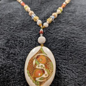 Vintage Koi Fish Cloisonné Necklace | Handcrafted Beaded Strand | Gold-Plate and Copper Accent | Asian-Inspired Jewelry | Artful & Unique
