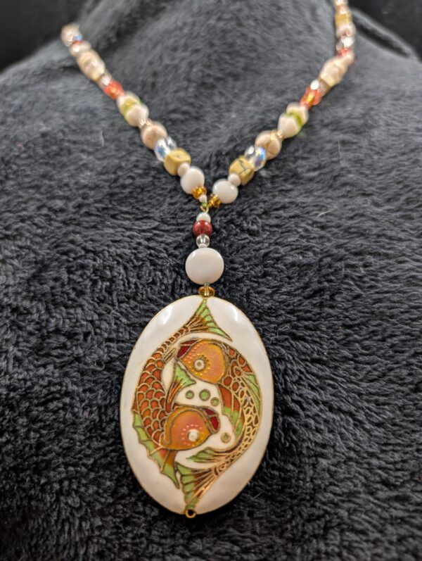 Vintage Koi Fish Cloisonné Necklace | Handcrafted Beaded Strand | Gold-Plate and Copper Accent | Asian-Inspired Jewelry | Artful & Unique