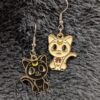 K for S-----Vintage Enamel Cat Earrings | Black & White Moon Kitty Charms | Whimsical Mismatched Pair | Playful Retro Cat Lover Jewelry - Image 3