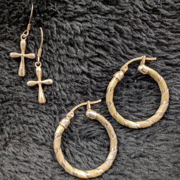 Vintage 925 Silver Earrings | Textured Hoop or Dainty Cross Dangles | Classic Sterling Jewelry | Timeless & Versatile Styles
