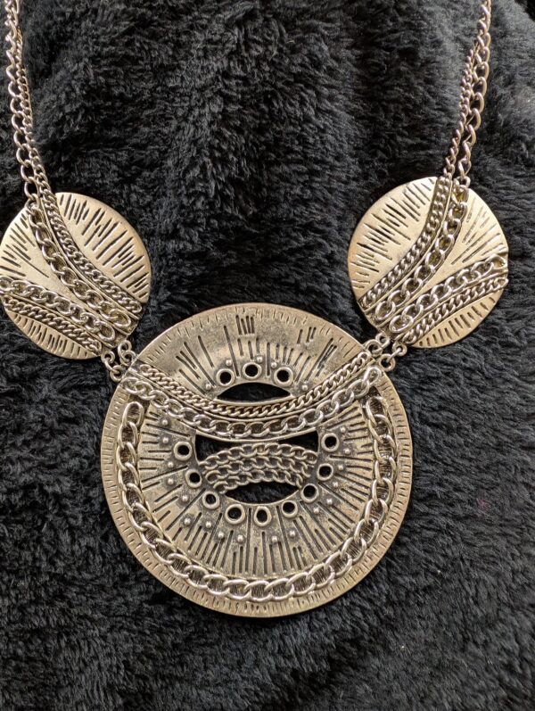 Vintage Tribal-Inspired Statement Necklace | Adjustable 22” Silver-Tone Multi-Disc Design | Boho & Bold