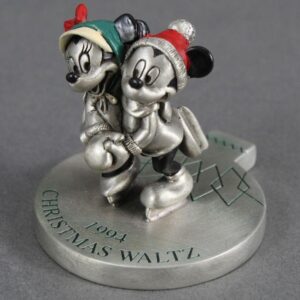 Disney Mickey & Minnie Mouse Ice Skating Figurine | Collectible Disney Chilmark Pewter | 1994 Christmas Waltz | Hudson Fine Pewter