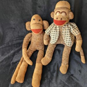 Vintage Sock Monkey Pair | Handmade Folk Art Plush | Americana Nostalgia with Classic Charm | Handmade Sock Monkey Set of 2