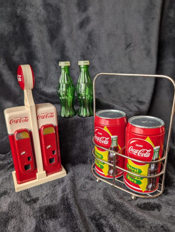 Vintage Coca-Cola Salt & Pepper Shakers | Pick Your Style | Glass Coke Bottles | Plastic Vending Machine | Metal Canister Set with Caddy