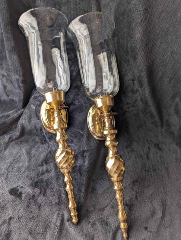 Vintage Brass Pair Wall Sconces | Elegant Pair of Large Candle Holders | Ornate Antique Lighting | Indian Brass and Glass Decorative Sconces