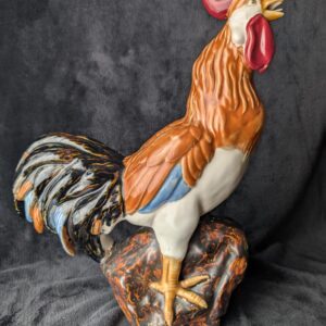 Vintage Large Colorful Ceramic Rooster | Hand-Painted Farmhouse Decor | Majestic Barnyard Figurine | Rustic Kitchen Accent