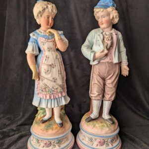 Antique French Bisque Porcelain Boy and Girl Statues | 19th-Century Pair