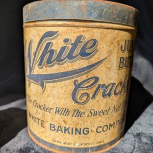 Antique White Baking Co. Junior Butter Crackers Tin | Vintage Advertising Tin | Rustic Farmhouse Decor