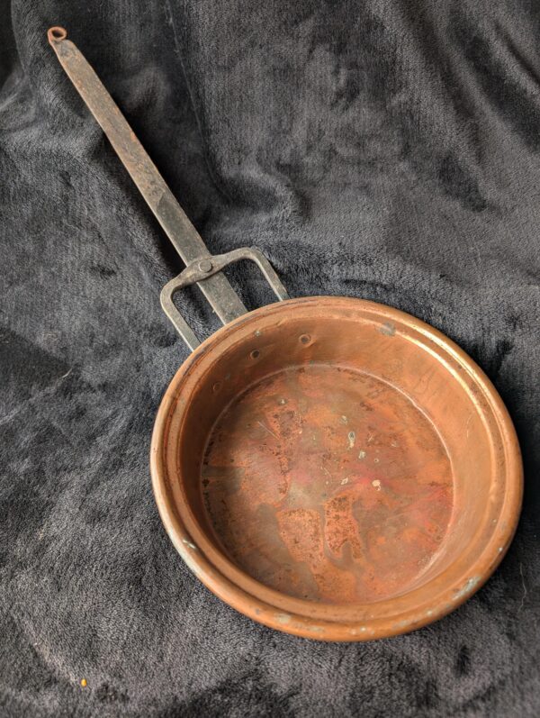French Antique Copper Sauté Pan | Copper Sugar Work |Handcrafted with Wrought Iron Handle | 19th Century Cookware | Rustic Kitchen Décor