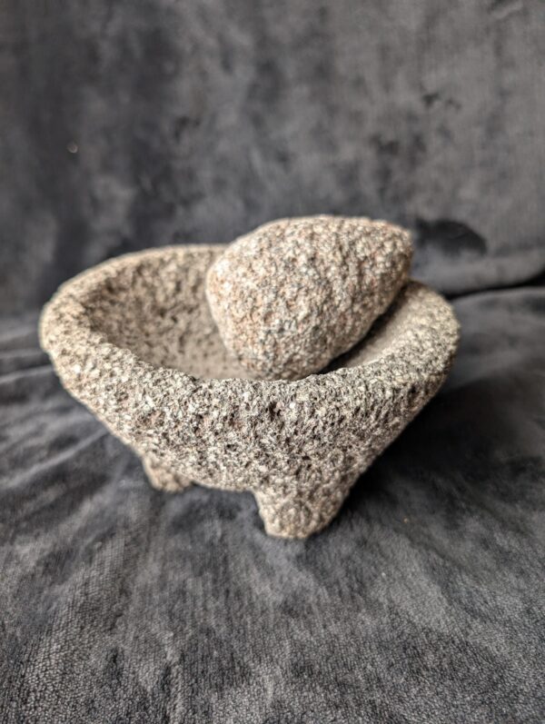 Vintage Mexican Lava Stone Molcajete Mortar and Pestle | Hand-Carved Volcanic Rock | Rustic Three-Legged Spice Grinder