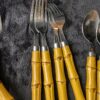 Vintage Faux Bamboo Flatware Set | 20-Piece Stainless Steel Cutlery | Retro 4-Place Setting Set - Image 5