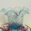 Vintage Blue Hobnail Vase | Ruffled Edge Art Glass | Mid-Century Hand Blown Style | Light Catching Beauty | Elegant Curvy Statement Piece - Image 2