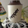 Vintage Brown & Cream Plastic Salt and Pepper Shakers | Bold Font Retro Kitchen Decor | Mid-Century Modern Style | 5.5" Tall Shaker Set - Image 5