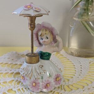 Vintage DeVilbiss Umbrella Girl Perfume Atomizer | 1962 Porcelain Pump | Parasol Lady Figurine | Hand-Painted Perfume Bottle | Vanity Decor