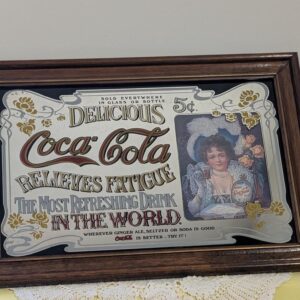 Vintage Coca-Cola Mirror Sign | Victorian Lady Advertising Mirror | Coke Collectible Bar Decor | 5 Cent Wall Art | 21x15 Framed Sign