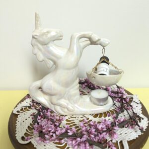 Vintage Unicorn Oil/Incense Burner | Iridescent Ceramic Tealight Diffuser | Whimsical Fantasy Decor | Repaired but Magical | Enchanted Vibes