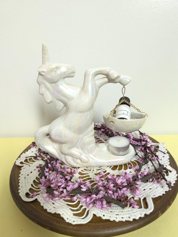 Vintage Unicorn Oil/Incense Burner | Iridescent Ceramic Tealight Diffuser | Whimsical Fantasy Decor | Repaired but Magical | Enchanted Vibes