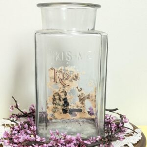 Antique Kis-Me Gum Jar | Embossed Glass Advertising with Label | Louisville KY Candy Co. | Early 1900s Store Display | Rare Americana Find