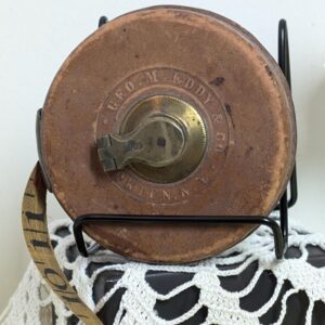 Antique Leather Tape Measure | Geo M. Eddy & Co. Brass and Cloth Measuring Reel – Industrial Charm!