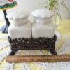 Chris Madden Forêt Salt & Pepper Shaker Set | Ivory Ceramic with Cast Iron Stand | JCPenney Home Collection | Rustic French Kitchen Decor - Image 7